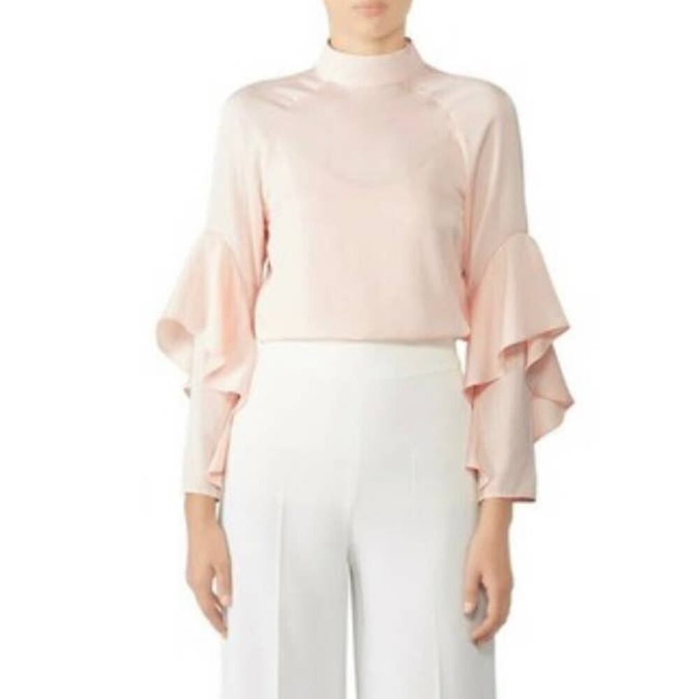 Slate & Willow Blush Ruffle Sleeves Mock Neck Top Size Small